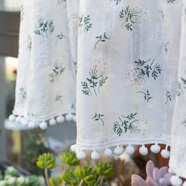 Koreanske Bomulds Daisy Gardiner Road Pocket Shade Gardin Floral Tassel Til Køkken Soveværelse Stue Bay Vindue Skab Gardin 1 panel Style 5 W140XH45cm