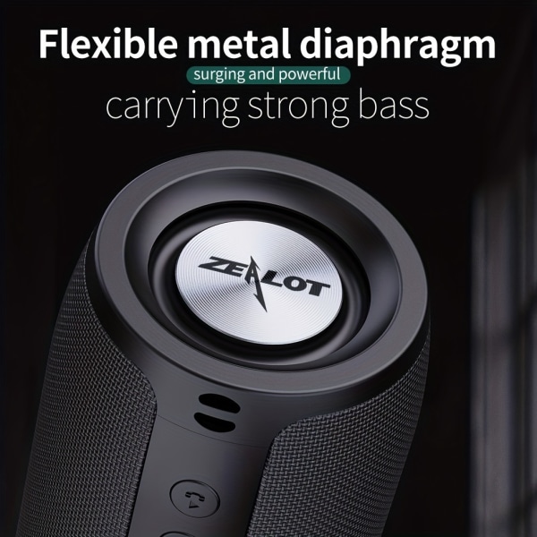 ZEALOT S51 20W BT trådlösa högtalare, bärbar utomhushögtalare för subwoofer Vattentät IPX 5 1800 mAh batteri, FM TF USB -instickskort Black
