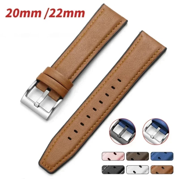 20mm 22mm Läder och Silikon Hybrid Armband för Samsung Galaxy Watch4 6 Classic 47mm 46mm/Galaxy Watch6 40mm 44mm Band Armband Deep brown-Silver 20mm