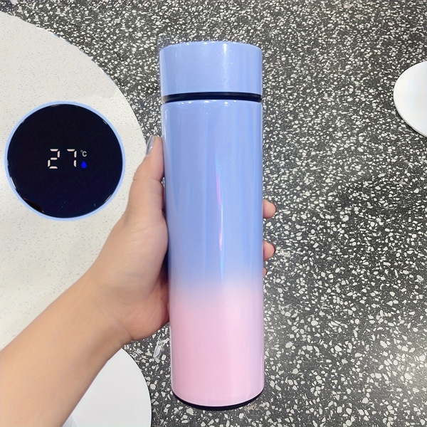 1 st Smart Temperaturmätning Isoleringskopp, Dubbellagers Kaffekopp i rostfritt stål, Bärbar vattenflaska för utomhuscamping Vandringsresor Blue+Pink