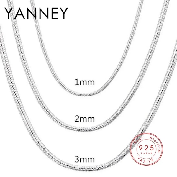 100% 925 Sterling Sølv 1MM/2MM/3MM Slangekæde 16-30 Tommer Halskæde Til Kvinder Mænd Mode Bryllup Smykker Jul Engros 2MM 45cm Necklace