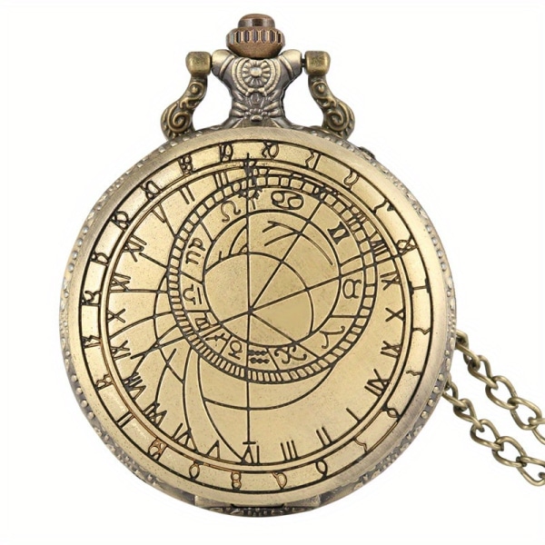 Antik kompass geometriskt mönster kvarts rörelse watch med halsband kedja Bronze