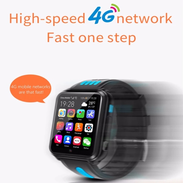 Smart Watch 4G Barntelefon GPS Barn SmartWatch Wifi Tills du förlorat SIM Platsspårning Smartwatch HD-videosamtal Blue 4 core (2G-16G)
