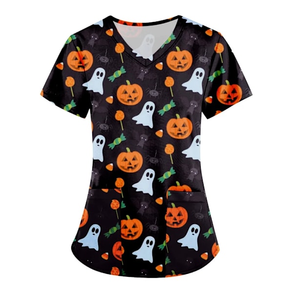 Sommer Halloween V-hals Kort Ærme Pleje Medicinske Uniformer Skjorter Unisex Tee Hotel Hospital Læge Operation Scrub T - Skjorte BHSF1398 L