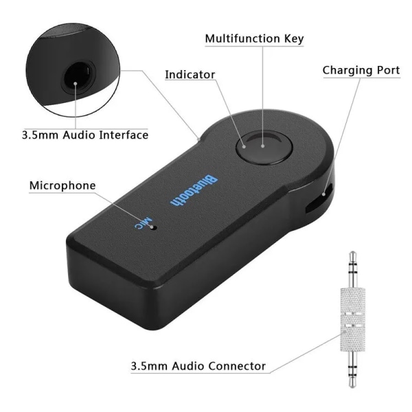 Aux Voiture Bluetooth Récepteur 5.0 Interface 3.5mm Sans Fil Audio Adaptateur Nätnät Libres Appel Conversion Bluetooth Émetteur Black