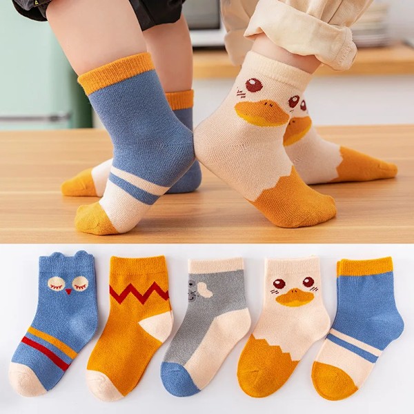 5Pairs Baby Socks Nyfödda Baby Pojke Söt Kort Sock 0-1-3-10Y Kids Bomull Toddler Cartoon Soft Chi Sportstrumpor För Flickor F27007 18M-24M