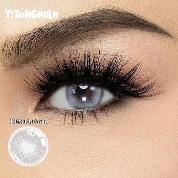 Yi Tong Nian Färgblandningar Kontaktlinser Halvår Elev Kastar Nya 14.0-14. 5Mm Stor Diameter Kvinnors Glas Makeup: black ash -3.75