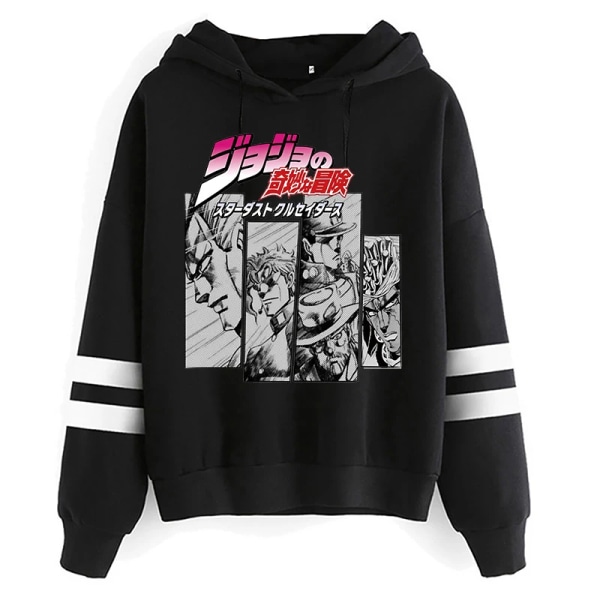 Unisex JOJO Bizarre Adventure Kawaii Cartoon Printed Hoodie Japansk Anime Manga Graphic Sweatshirt Harajuku Hip Hop Streetwear black1338 S