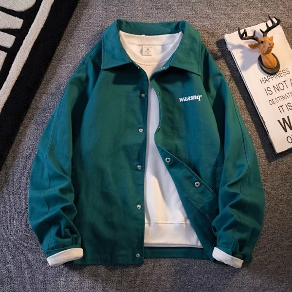 Förtjockad Rock Mäns Mode Märke Vinter Lös Japanska Style Handsom Overalls Jacket Lapel Baseball Uniform Lång Ärm Skjjorta Hösten Och Vintern Green M