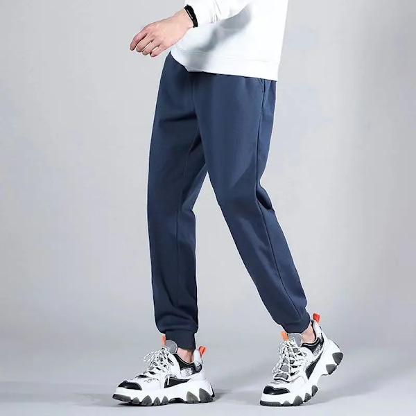 Mænds Fløjls Jogging Bukser Bomuld Solid Elastisk Talje Streetwear Joggers Baggy Bukser Trendy Ren Farve Simm Koreanske Lange Bukser Black L  50-55KG