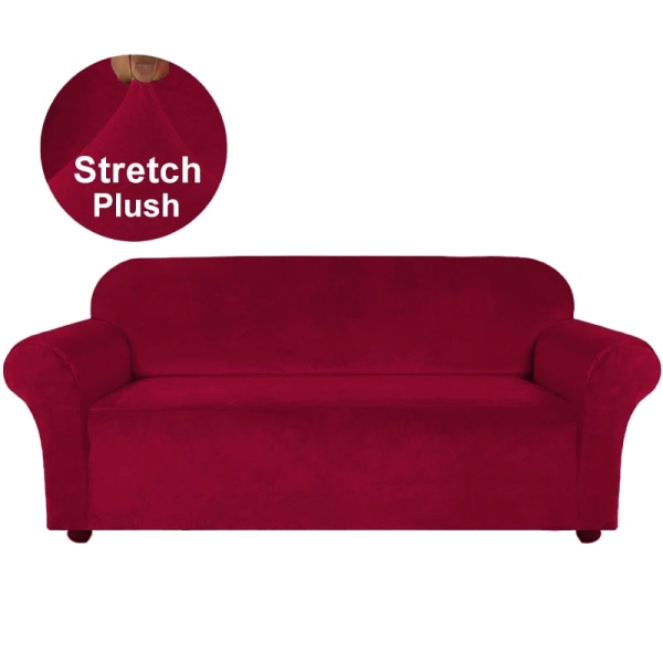 Högkvalitativa plysch stretchiga sofföverdrag för vardagsrum Hörnsoffa med överdrag Elastiskt möbelskydd 1/2/3/4 sits Wine-W 2 Seat Sofa