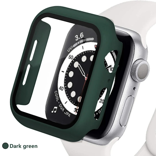 Hærdet glaskasse til Apple Watch Series 8 7 44Mm 45Mm 41Mm 40Mm 42 Iwatch 6 Se 5 4 3 skærmbeskyttelse. Tilbehør til Apple-ur Dark green 41MM