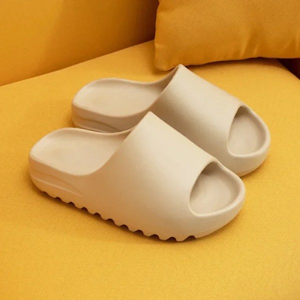 Unisex Sommer Tøfler Mænd Kvinder Hjem Ikke-Slip Badrum Slides Flops Par Tøfler Udendørs Strand Sandaler Enkle Sko 502-Beige 36-37