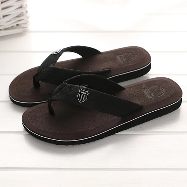 Mode Tøfler Til Mænd Flip Flops Flade Sandaler Sommer Icke-Slip Strand Slides Mænd Tøfler Indendørs Sko Mand Man Man S Løber Dark brown 44 (Insole 27.5cm)