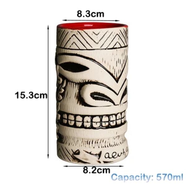 Tiki Krus Keramik Hawaii Luau Party Krus Drikkevarer, Søde Eksotiske Cocktailglas, Tiki Bar Gray570ml 250-660ml