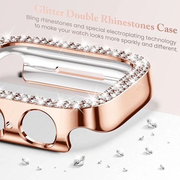 Diamond Case för Apple Watch Series 8 7 41MM 45MM Cover För iWatch 6 SE 5 4 38MM 42MM 40mm 44mm Tillbehör Rose Glod 45MM Series 7