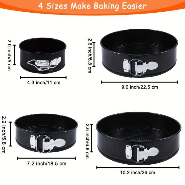 4st, springformar set, runda kakformar set för bakning, 4/7/9/10 tum nonstick cheesecake pannor bakformar set, molds för bakning 4pcs