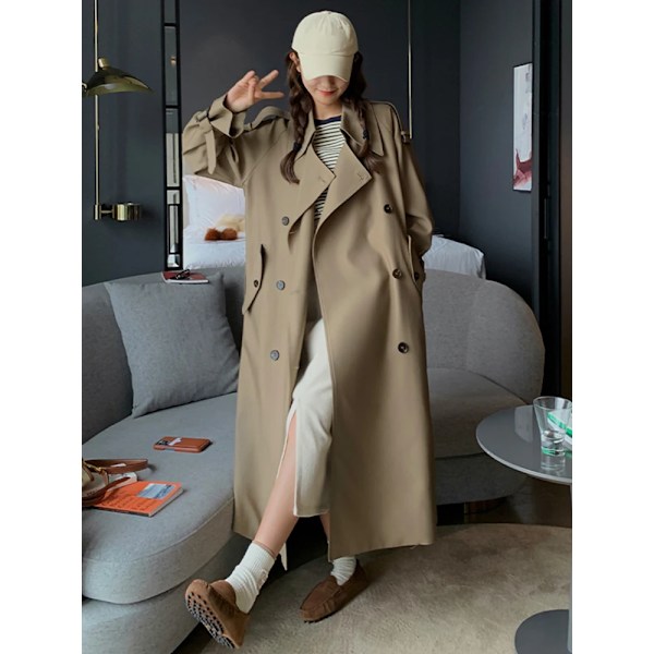 Lanmrem Epäsäännöllinen Trench Rock Naisille 2024 Kevät Yksivärinen Lapeli Kaksinkertainen Rintaliivi Muoti Pitkä Tuulitakki Vaatteet Vaatteet Vaatteet 2R78622 Beige L