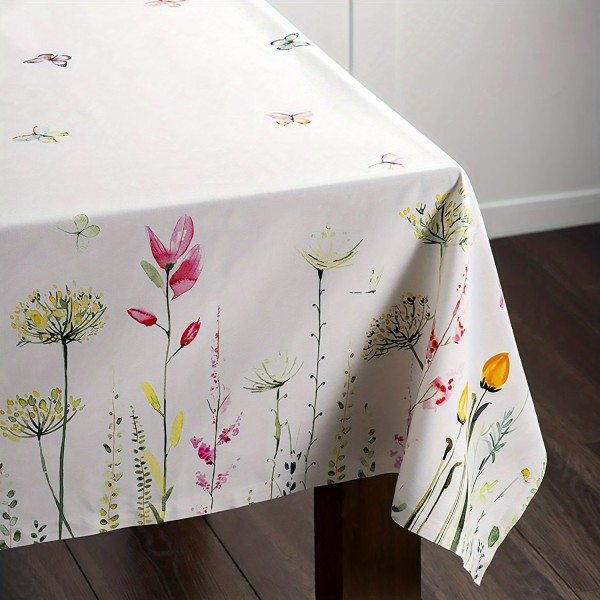 1 st bordsduk med fjäril och färgglada blommönster, fläckbeständig, skrynkelbeständig tvättbar polyesterduk, dekorativ duk Butterfly W55inchxL72inch/140x183cm