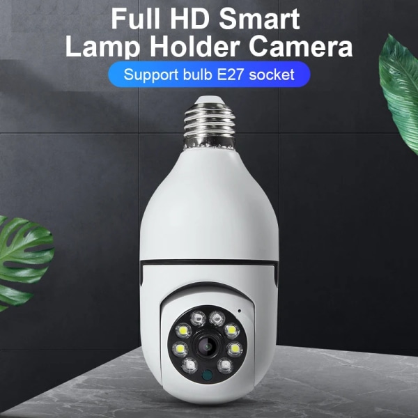 Glödlampa Övervakningskamera Fullfärg Nattseende Automatisk Människospårning Zoom Inomhus Säkerhetsmonitor Wifi Kamera Smart Home White