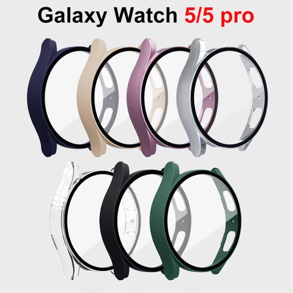 Glas+ Case för Samsung Galaxy Watch 5 40mm 44mm tillbehör PC Bumper Cover All-Around Skärmskydd Galaxy silver watch 5 pro 45mm