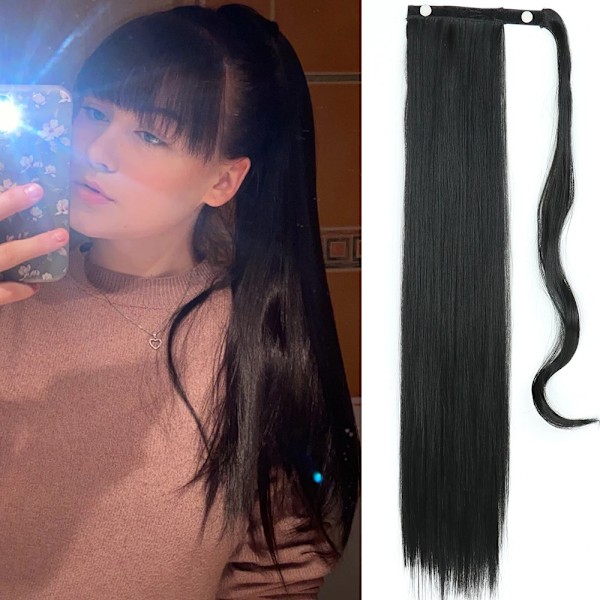 Merisihair Syntetiska Lång Rakt Wrap Runt Clip I Ponytail Hår Förlängning Värme Reistan Pony Svans Falska Hår SI66-1b 34inch 85cm