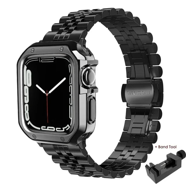 Case för Apple Watch i rostfritt stål för Apple Watch 38 mm 42 mm 40 mm 44 mm 41 mm 45 mm metallband för iWatch Series9 8 7 6 SE 5 4 3 2 1 Correa Black Set 49mm-For ultra 2 1