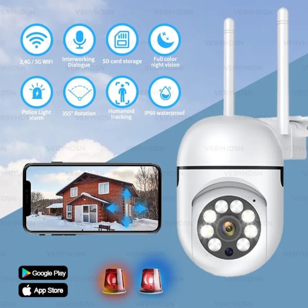 3MP PTZ WiFi IP-kamera Säkerhet Videoövervakningskamera Människodetektering Automatisk spårning Night Vision Utomhus Vattentätning EU Plug 3MP-32G SD Card-2PCS