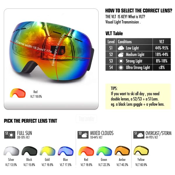 Vinterskidglasögon med case för män Kvinnor Dubbellager Anti-Imma UV400 Motorcykel Snowboardglasögon Skidåkning Snösport Skidmask Red -red lens