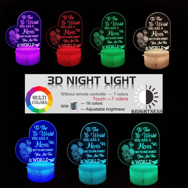 3D Led Night Light Presents for Sisters - Systers presenter för födelsedagspresent, examenspresenter, USB driven nattlampa i akryl Black base 7colours