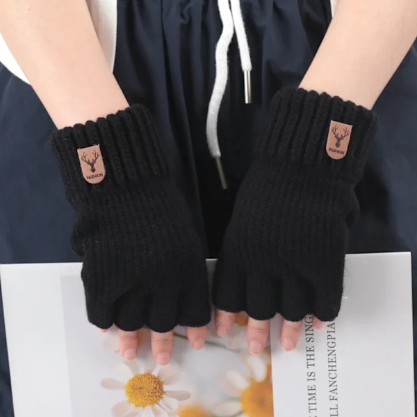 Unisex Elastiska Stickade Handskar Män Kvinnor Vintervärme Tjock Cashmere Fingerlös Ridning Mysigt Skrivning Kontor Drivinghandskarar black