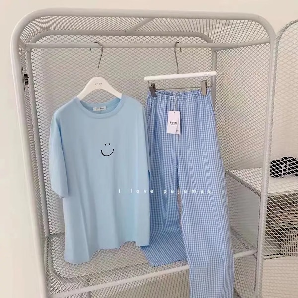 Sommer Nye Damer Pyjamas Loungewear Populær Forår Og Efterår Kort Ærme Loungewear Kvindelige Studerende Sleepwear Loungeklæder Blue 40-70kg