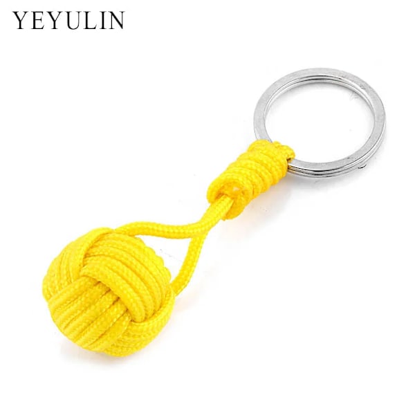 Ny Design Paracord Nyckelring Snodd Knytnäve Knut Höghållfast Fallskärm Sladd Självförsvar Akut Överlevnad Verktyg Nyckelring Yellow