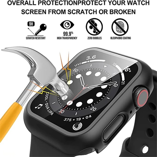 Glas+ cover för Apple Watch Case 45mm/41mm/40mm/44mm/42mm/38 IWatch Series 4 5 6 SE 7 8 Skärmskydd Apple Watch Tillbehör 7Black series 7 8 41mm