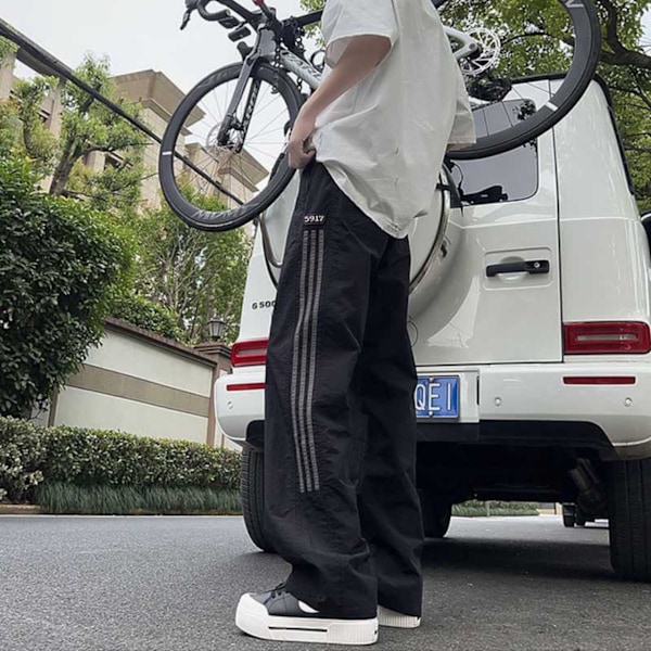 American Retro Side Randiga Överalls Mäns Och Kvinnors Samma Tre Barer Sport Lös Straight Casual Byxor Sommare Black 4XL