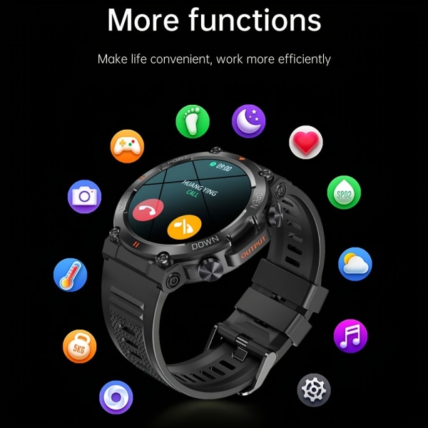 1,39 tum Skärm Trådlös Urtavla Svara Ring Watch, Fitness Tracker 400mAh Utomhussport Smartwatch Män Dam För IOS Android Black