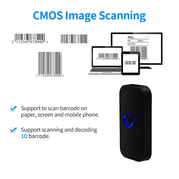 Håndholdt 3-i-1 stregkodescanner 1D/2D/QR stregkodeslæser understøtter Bluetooth /2.4G trådløs /USB kablet forbindelse til supermarked black