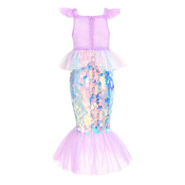 Lille Havfrue Princess Cosplay Sequin Bling Kjole Til Piger Fødselsdagsfest Halloween Børnetøj Kostume DRESS 11 5-6T(130)