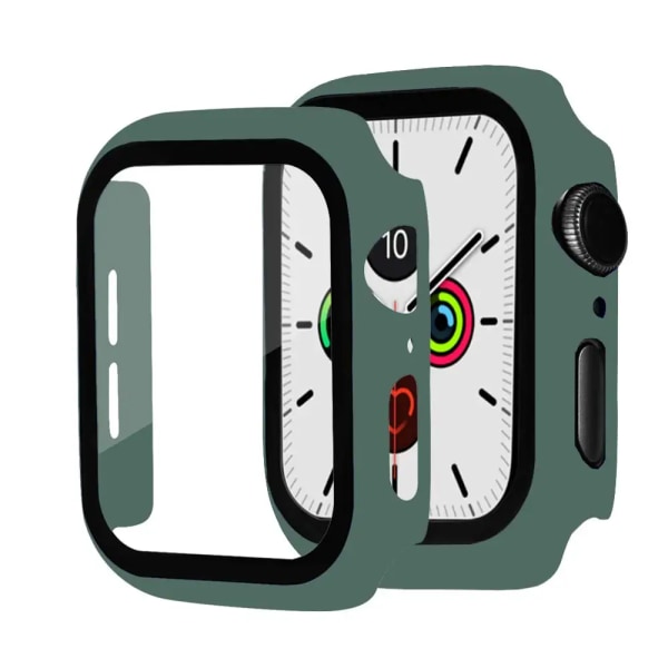 Glas+ cover För Apple Watch Case 44mm 40mm 42mm 38mm stötfångare Skärmskydd för Apple Watch Tillbehör 9 8 7 6 5 4 3 41mm 45mm Pine green 5 Series 123 42MM