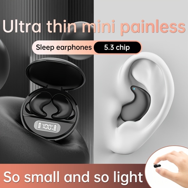 Sömn Trådlösa hörlurar Mini TWS Dual-Ear Half-In-Ear Ultra Long Standby Sport Fitness Löpning Med Mikrofon Telefon Universal Black