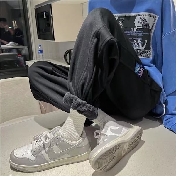 Talvi Velvet Sweatpants Miesten Korealainen-Tyyli Trendikäs Loose Tappered All-Matching Opiskelija Bred Ben Casual Track Uudet Housut Black XXXL