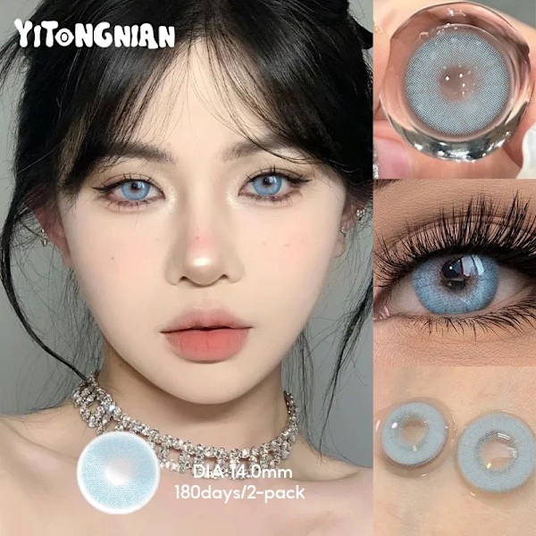 Yi Tong Nian Färgblandningar Kontaktlinser Halvår Elev Kastar Nya 14.0-14. 5Mm Stor Diameter Kvinnors Glas Makeup: light blue -7.00