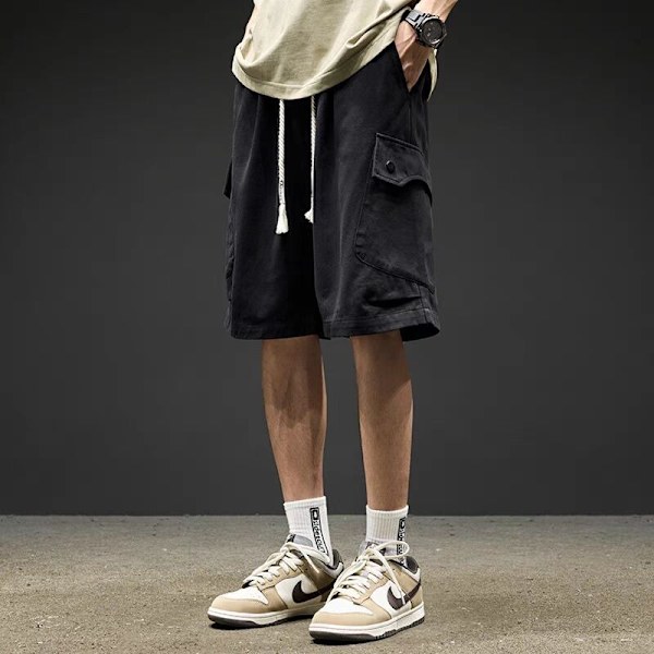Sommer Plus Størrelse Casual Japansk Mode Mærke Multi-Pocket Arbejdstøj Femte Bukser Tynde Løs Trendy Straight Korte Bukser Mode Green XL