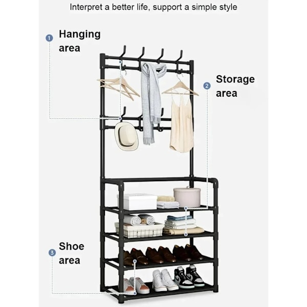 Multi-lags sko-stativ DIY-organisator Tøjopbevaring Organiser Tøj Hat Hængere Sko-stativ Stue Soveværelse Opbevaringshylde 4 Layers-Black