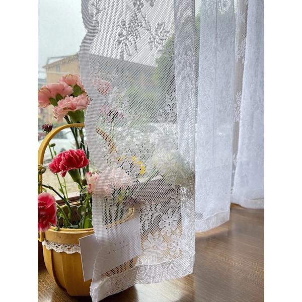 Floral Spets Skiva Gardiner För Vardagsrum Tulle Rod Pocket Guaze Fönster Sovrum Gardin Panel 1Pc white W150xH150cm