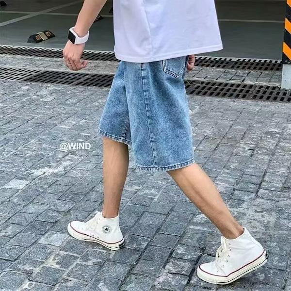 Mode Varumärke Femte Jeans Mäns Ungdom Japanska Harajuku Style Loose Straight Casual Shorts 2024 Nytt Blue XXXL