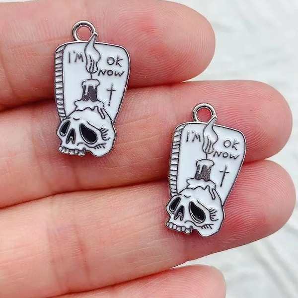 10 stk Halloween gotisk dødningehoved emalje gaveflaske hjerne kærlighed gave charms fit smykker gør øreringe armbånd diy fund None