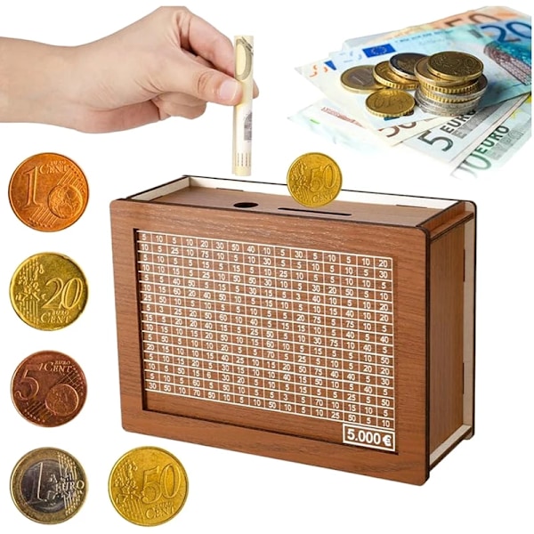 Dekorativa Natural Trä Pengar Box Med Counter Piggy Bank Handgjorda För Kreativa Barns Rädda Pengar Mål 10000 Euron 6