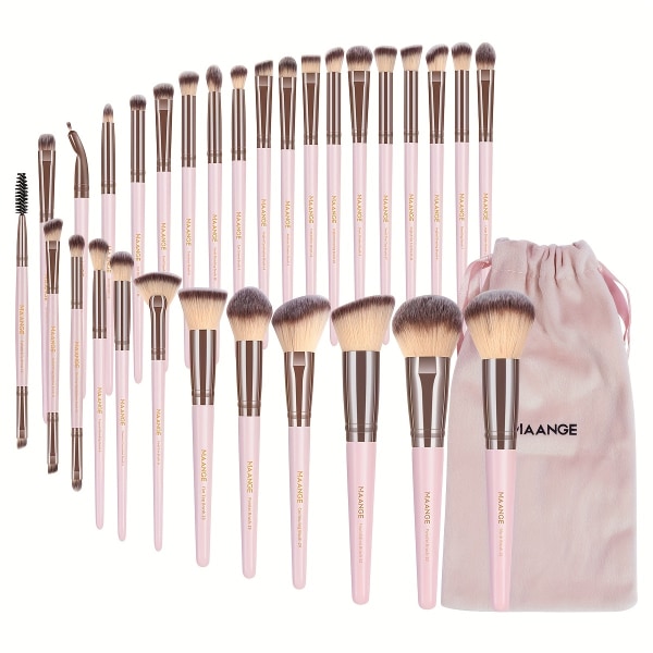 Sminkborstar 30st Professionell Makeup Brush Set Premium Synthetic Kabuki Foundation Blending Brush Face Powder Blush Concealers Ögonskuggor Pink Pole Coffee Tube + Flanne