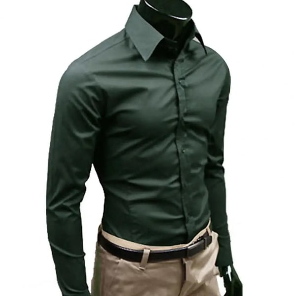 Elegant affärsskjorta Knäppningsstängd bomull för män Slim Fit Businessskjorta i bomull Luktfri snapsskjorta för vardagslivet Dark Green XL